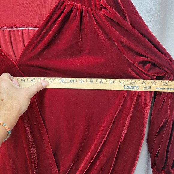 Red Velvet Wrap Blouse Womens 3X Boho Velour Long Sleeve Vampire Gothic Holiday - Picture 9 of 13